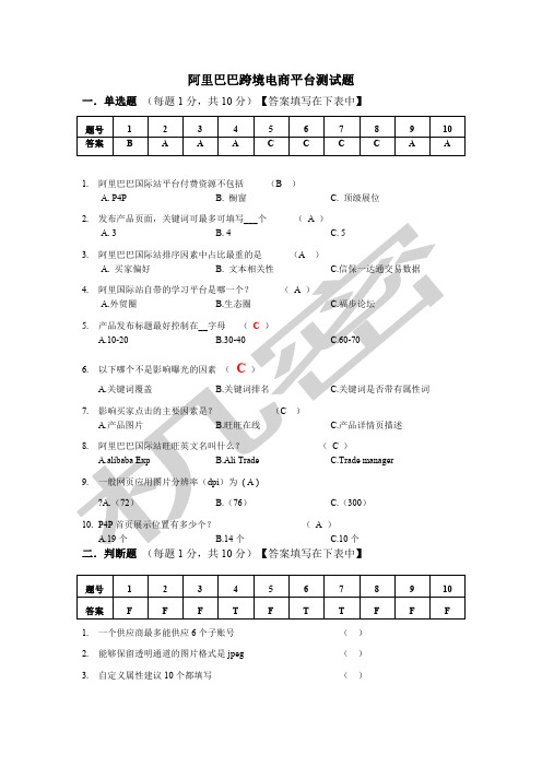 阿里巴巴跨境电商平台测试题