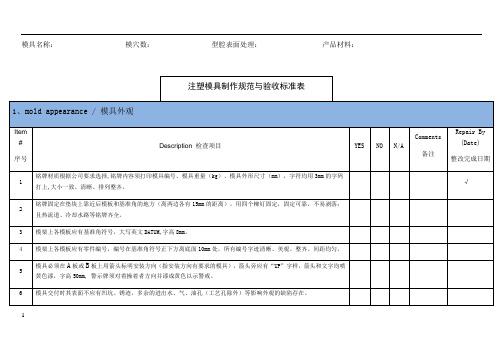 注塑模具设计制作规范与验收标准表