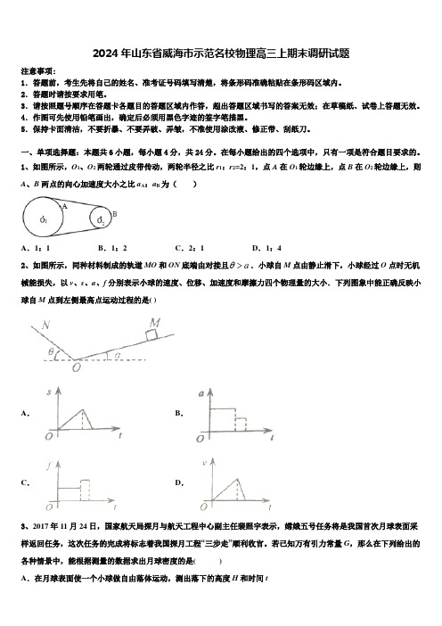 2024年山东省威海市示范名校物理高三上期末调研试题含解析