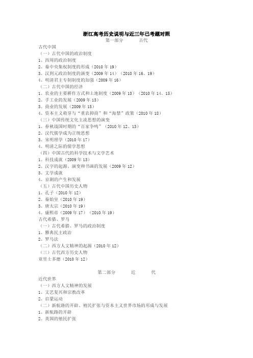 最新考纲解读：浙江省高考历史说明与近三年已考题对照