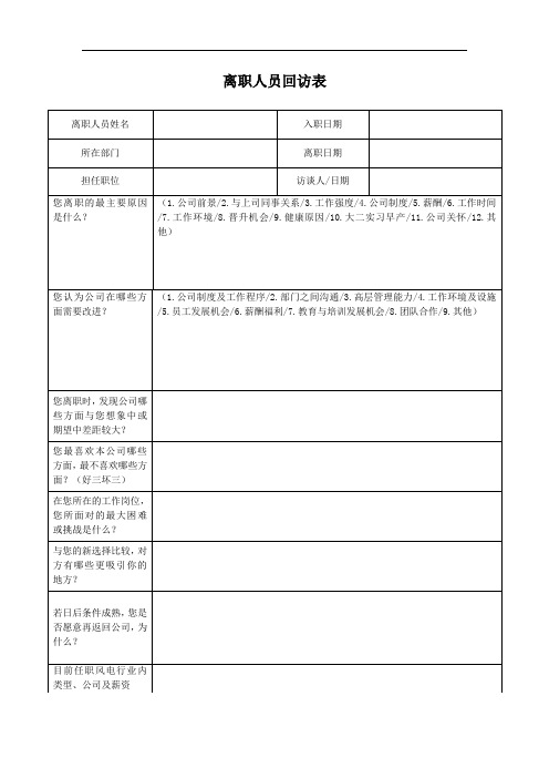 离职人员回访调查表