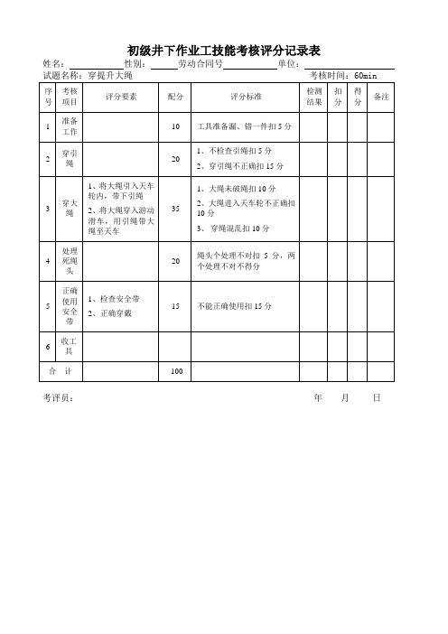 石油行业技能鉴定井下作业工技能考核评分记录表