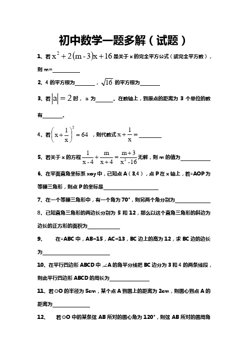 【中考复习】初中数学典型一题多解试题汇编(含解析)