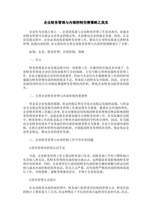 企业财务管理与内部控制完善策略之我见