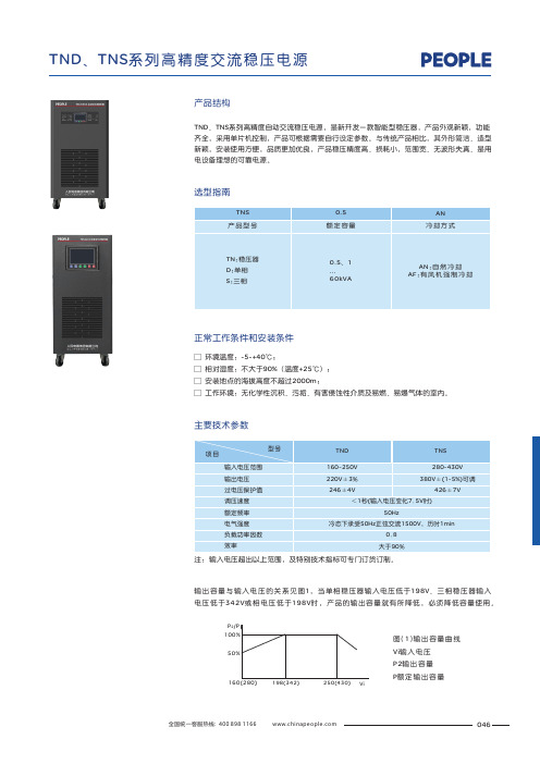 人民电器 TND、TNS系列高精度交流稳压电源 产品说明书