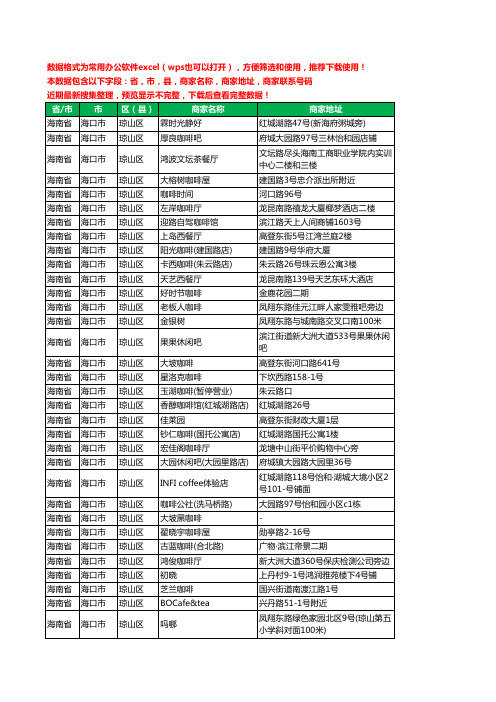 2020新版海南省海口市琼山区咖啡厅工商企业公司商家名录名单联系电话号码地址大全126家