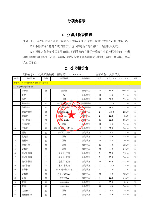 分项价格表1、分项报价表说明