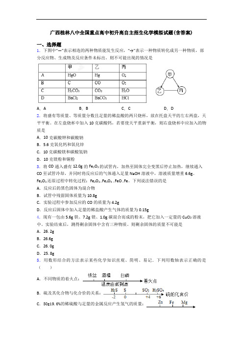 广西桂林八中全国重点高中初升高自主招生化学模拟试题(含答案)