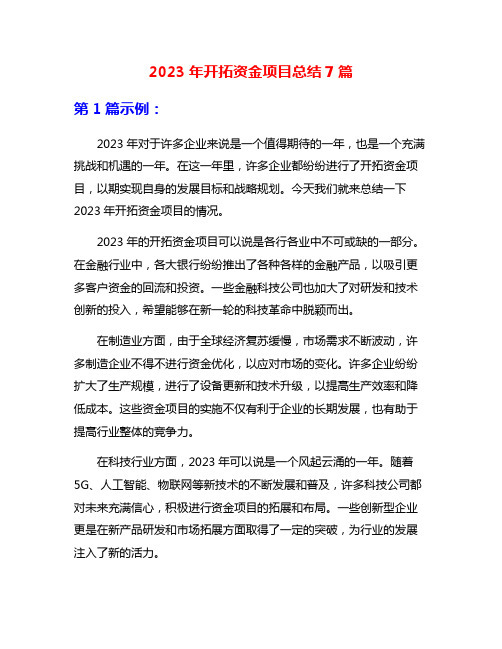 2023年开拓资金项目总结7篇