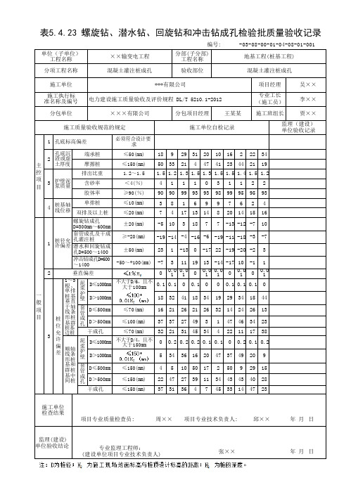 混凝土灌注桩成孔检验批质量验收表