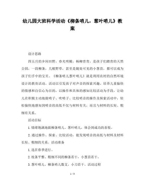 幼儿园大班科学活动《柳条哨儿,葱叶哨儿》教案