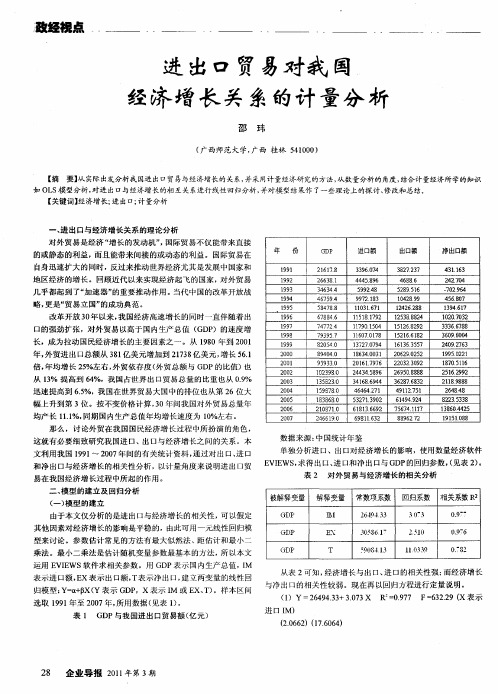 进出口贸易对我国经济增长关系的计量分析