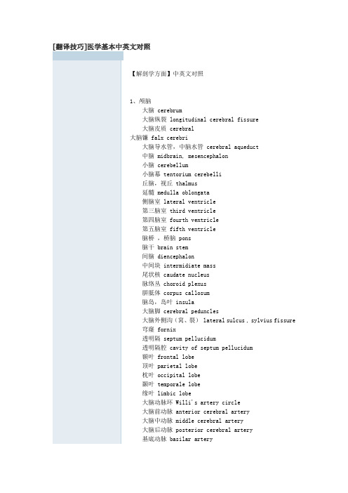 医学基本中英文对照