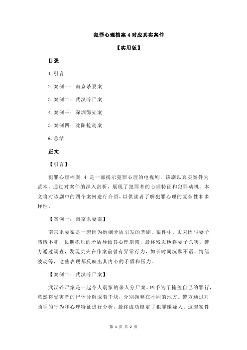 犯罪心理档案4对应真实案件