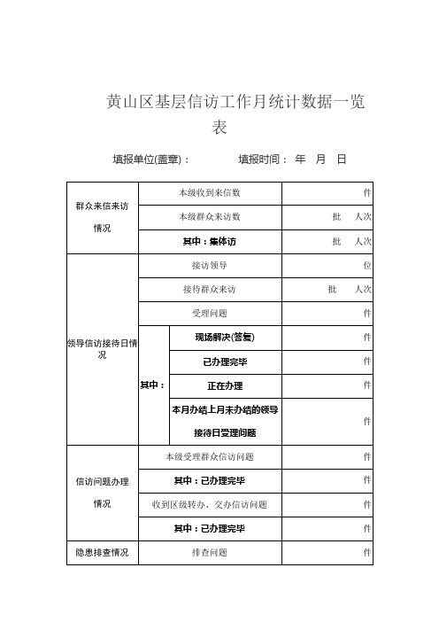 黄山区基层信访工作月统计数据一览表