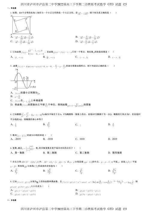 四川省泸州市泸县第二中学2022届高三下学期二诊模拟考试数学(理)试题 (2)