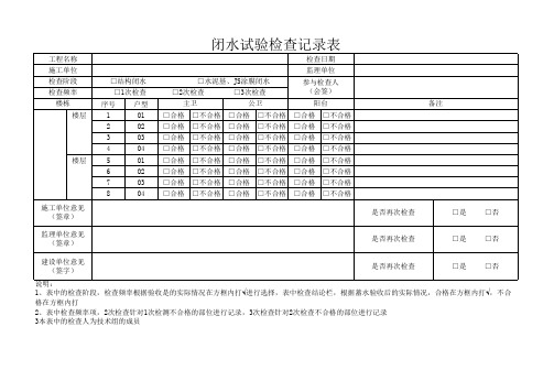 精装修闭水试验检查记录表