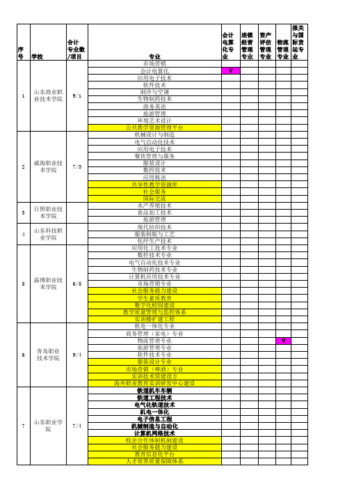 示范性院校重点建设专业一览表