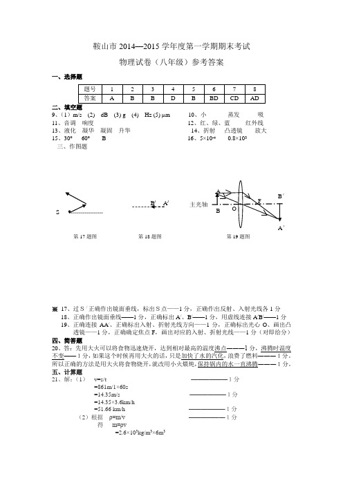 2014—15学年度(上)八年物理答案