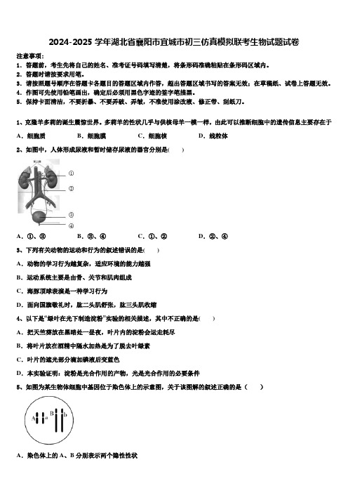 2024-2025学年湖北省襄阳市宜城市初三仿真模拟联考生物试题试卷含解析