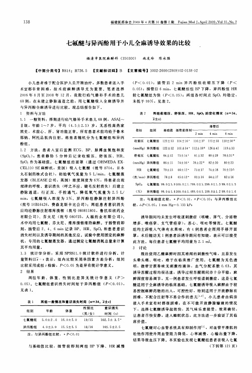 七氟醚与异丙酚用于小儿全麻诱导效果的比较