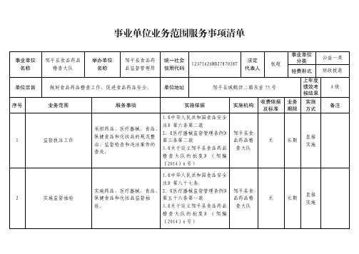 事业单位业务范围服务事项清单[001]