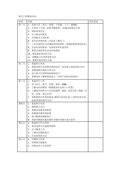 新员工的跟进表