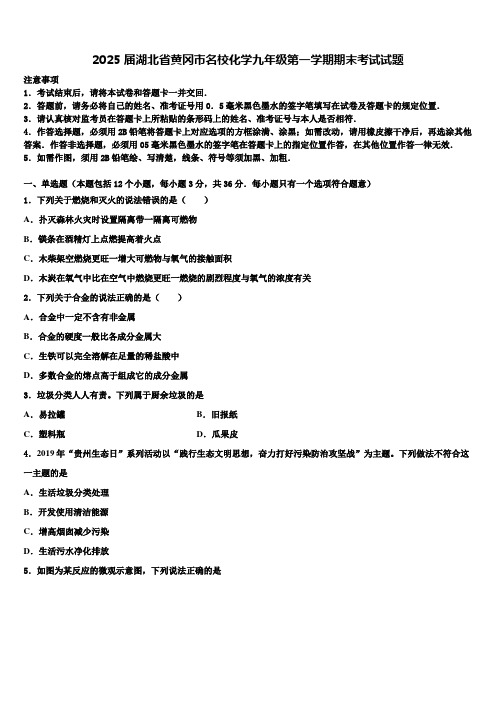 2025届湖北省黄冈市名校化学九年级第一学期期末考试试题含解析