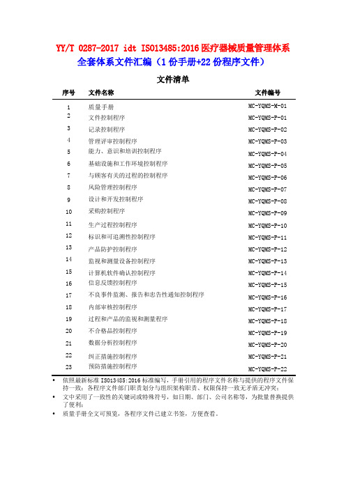 2020最新ISO13485-2016医疗器械质量管理体系全套文件汇编(管理手册+程序文件)