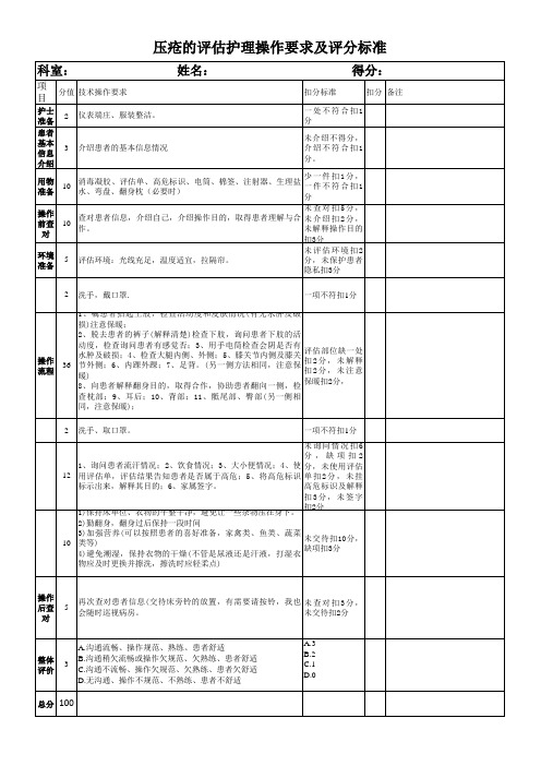 压疮评估操作考核标准