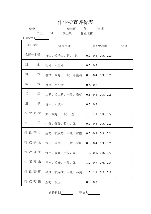 作业检查评价表