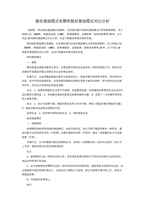 股权激励模式有哪些股权激励模式对比分析