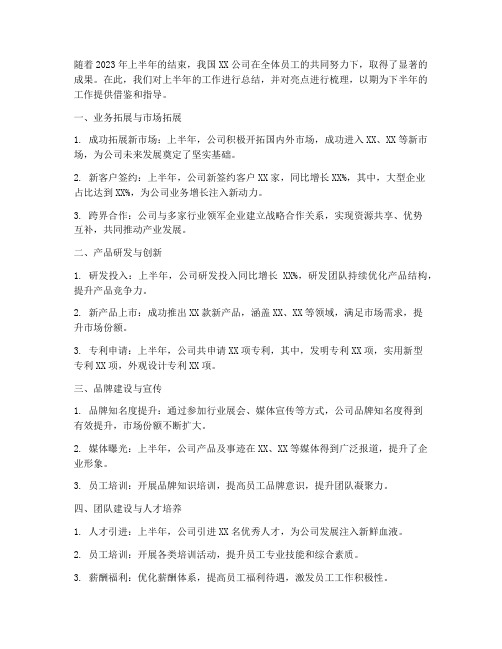 公司半年工作总结亮点