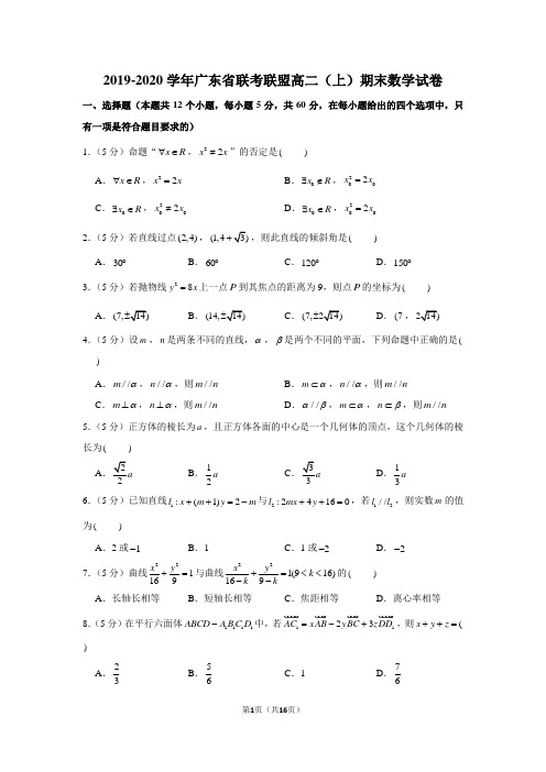 2019-2020学年广东省联考联盟高二(上)期末数学试卷