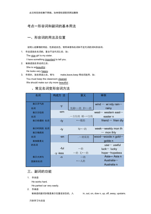 形容词副词的用法及位置资料讲解