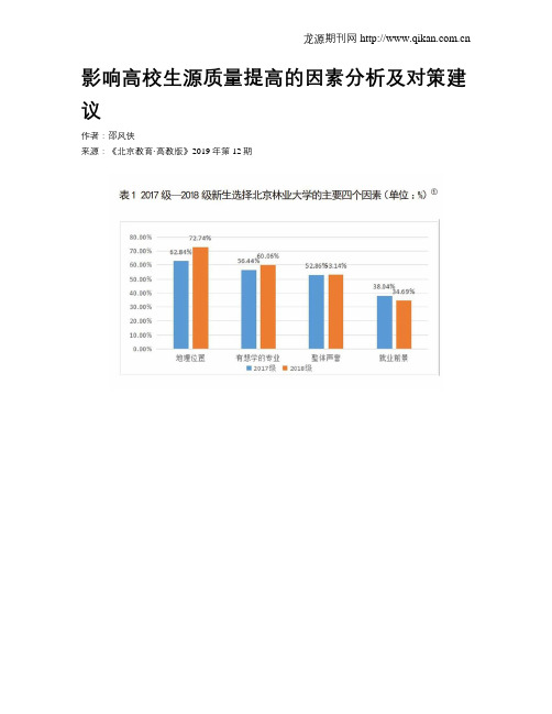 影响高校生源质量提高的因素分析及对策建议