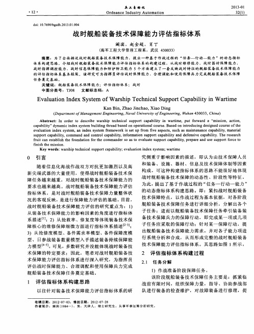 战时舰船装备技术保障能力评估指标体系