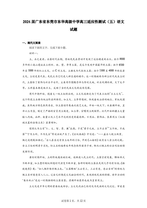 2024届广东省东莞市东华高级中学高三适应性测试(五)语文试题