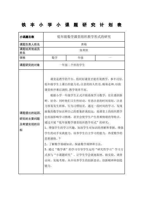 一年级数学小课题研究计划表