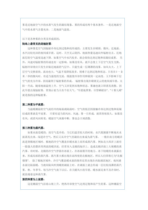 雾的分类及形成原因：