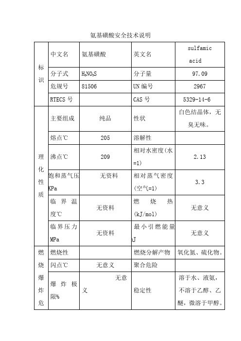 氨基磺酸安全技术说明1