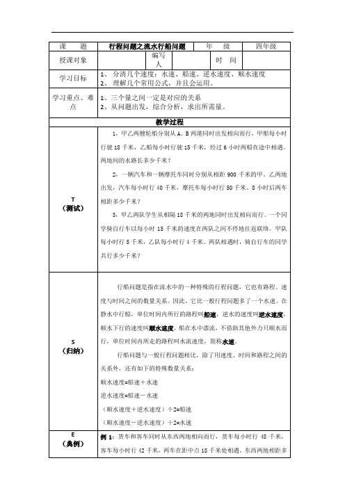 小学四年级奥数竞赛：流水行船问题