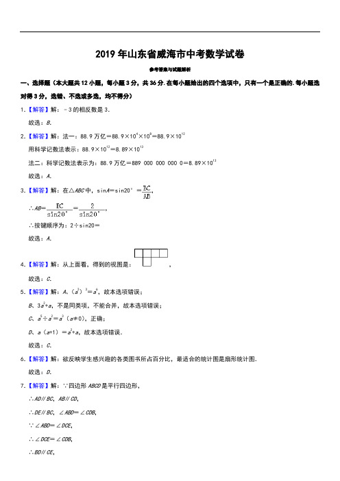 DA2019年山东省威海市中考数学