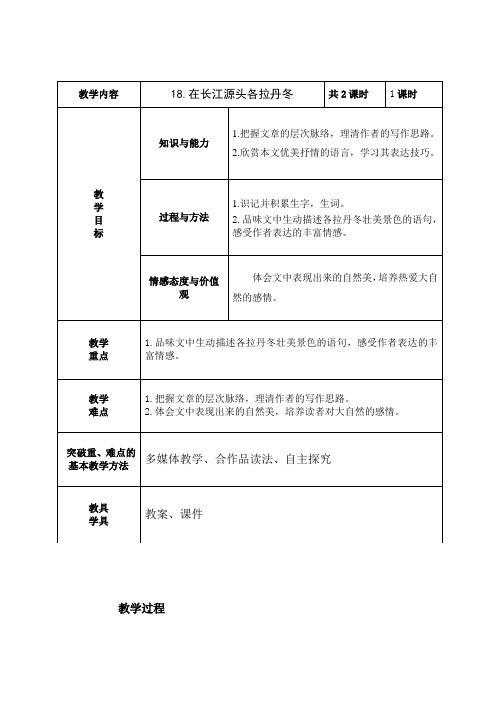 人教版  八下册 18. 在长江源头各拉丹东 教案