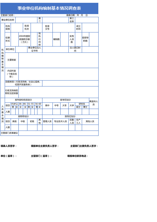 事业单位机构编制基本情况调查表Excel模板