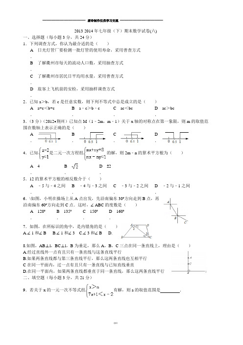 人教河北省藁城市尚西中学七年级下学期期末考试数学试题(六)