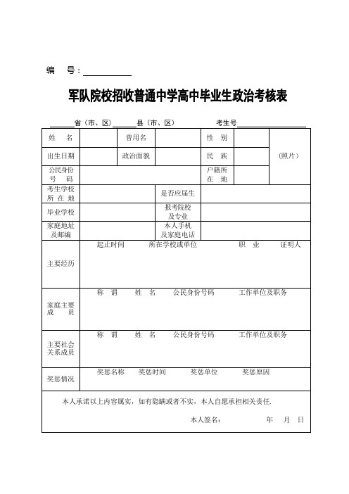 军校招生政审表(双面印刷)【范本模板】