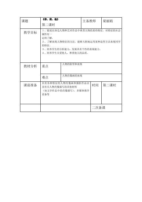 七年级美术上册《你我他》第二课时教案