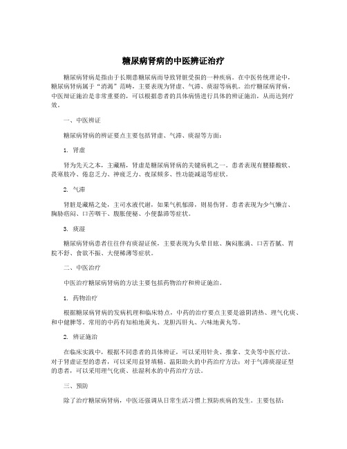 糖尿病肾病的中医辨证治疗