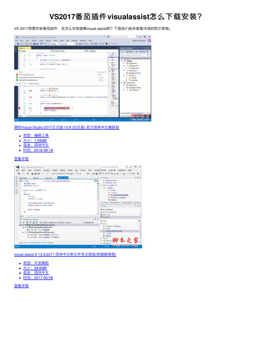 VS2017番茄插件visualassist怎么下载安装？